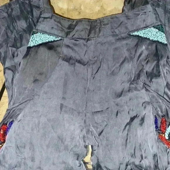 Anthropologie Boho Raga Bead Embellished Silky Satin Whimsical Pants Size S - Picture 9 of 11